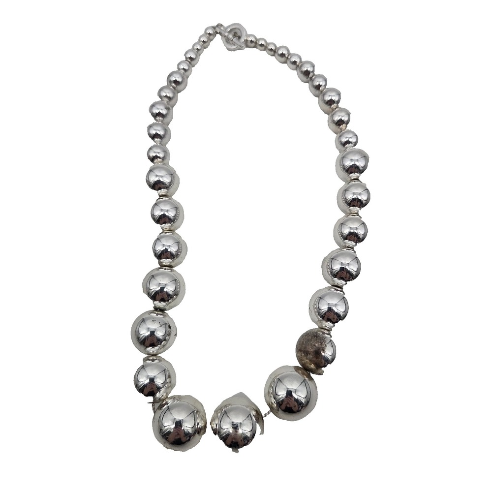 Lauren Ralph Lauren RLL Silver Tone Beaded Necklace Toggle Clasp Vintage 16"